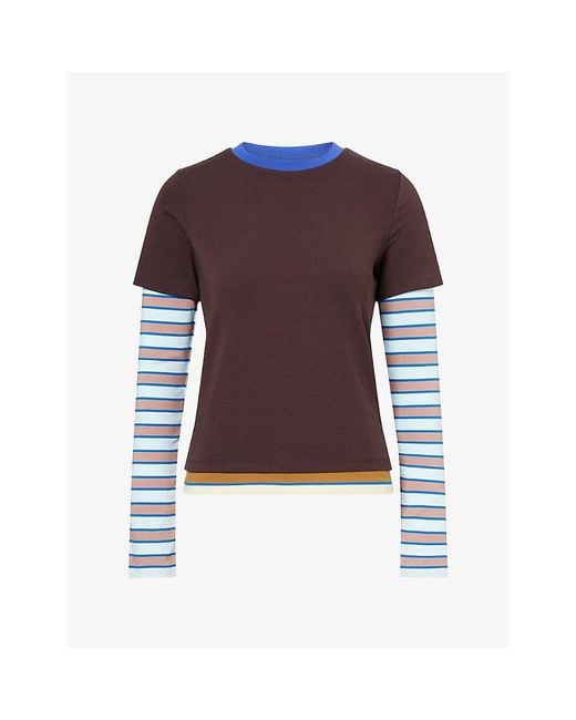 Staud Purple Dillon Slim-Fit Stripe Cotton-Jersey T-Shirt