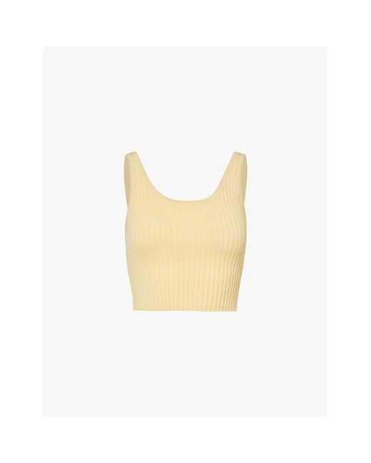 ADANOLA White Scoop-Neck Ribbed Cotton-Knitted Crop Top