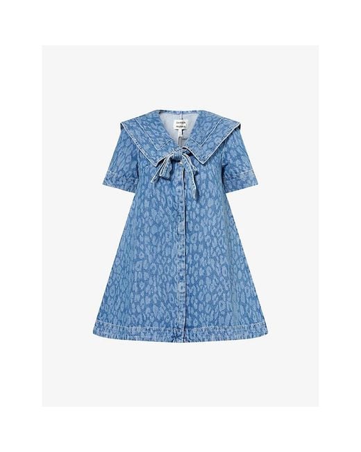 Damson Madder Blue Goldie Leopard-Print Denim Mini Dress