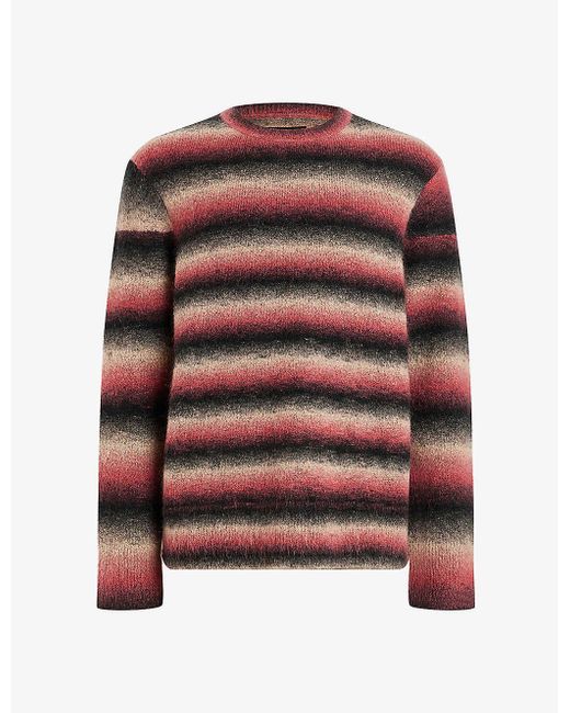 AllSaints Red Aurora Relaxed-fit Striped Wool And Mohair-blend Jumper X for men