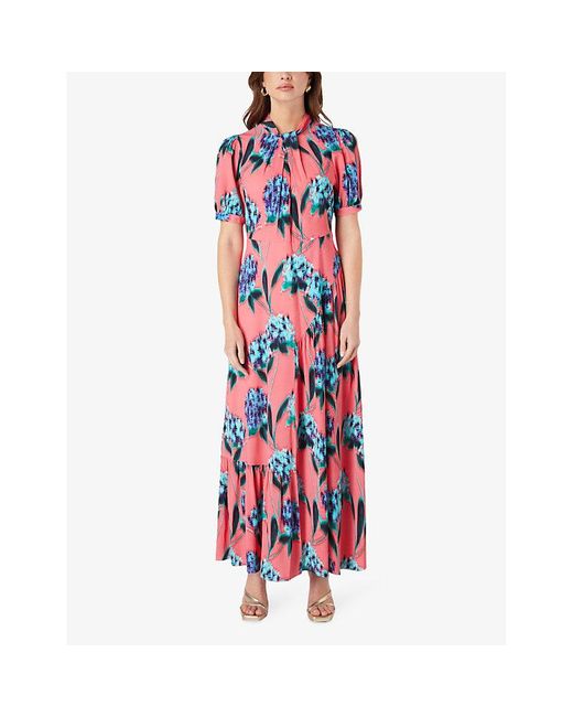 Ro&zo Red Twist -neck Floral-print Woven Maxi Dress