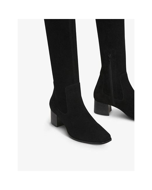 Whistles Black Blair Zipped Suede Knee-High Boots