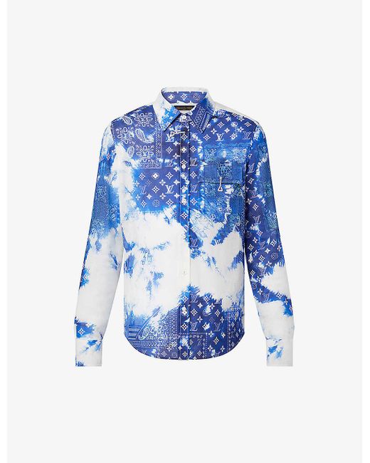 Louis Vuitton Blue Monogram Bandana Pin-hook Regular-fit Cotton Shirt for men
