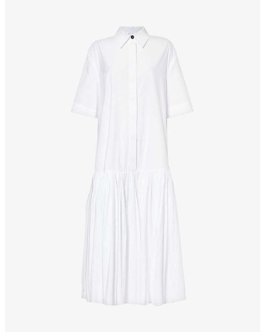 Jil Sander White Pleated Relaxed-fit Cotton-poplin Maxi Dress