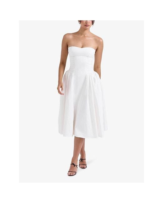 House Of Cb White Georgiana Slim-Fit Strapless Stretch-Cotton Midi Dress