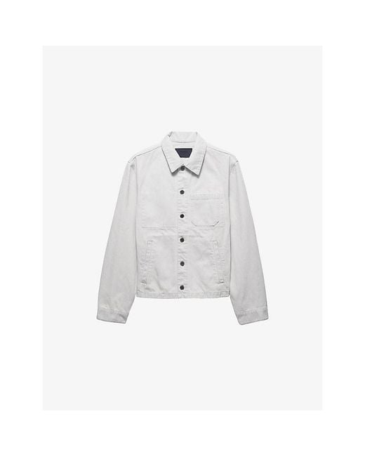 Prada White Chest-Pocket Bleached Denim Jacket for men