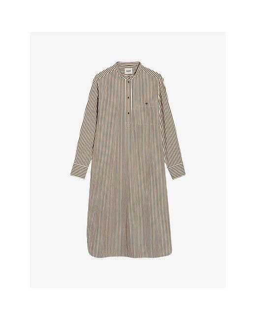 Claudie Pierlot Natural Striped Stand-collar Cotton Midi Dress