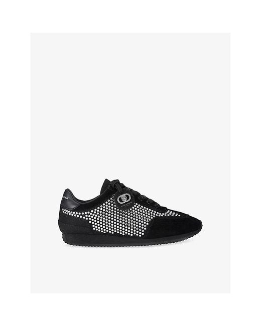 Kurt Geiger Black Chelsea Crystal Tag Embellished And Suede Trainers