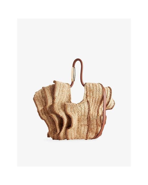 Zimmermann Metallic Ruffle Small Raffia Tote Bag