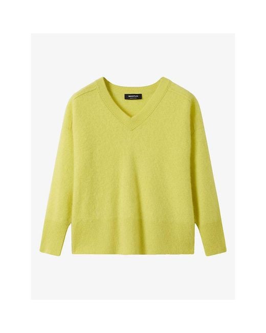 Whistles Yellow V-Neck Brushed Cashmere Jumper