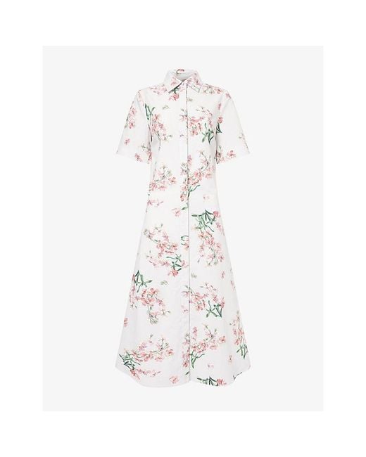 Erdem White Floral Short-Sleeve Cotton Midi Dress