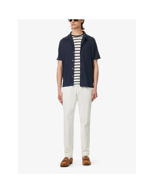 Oscar Jacobson Blue Albin Marled-pattern Linen-blend Polo Shirt for men