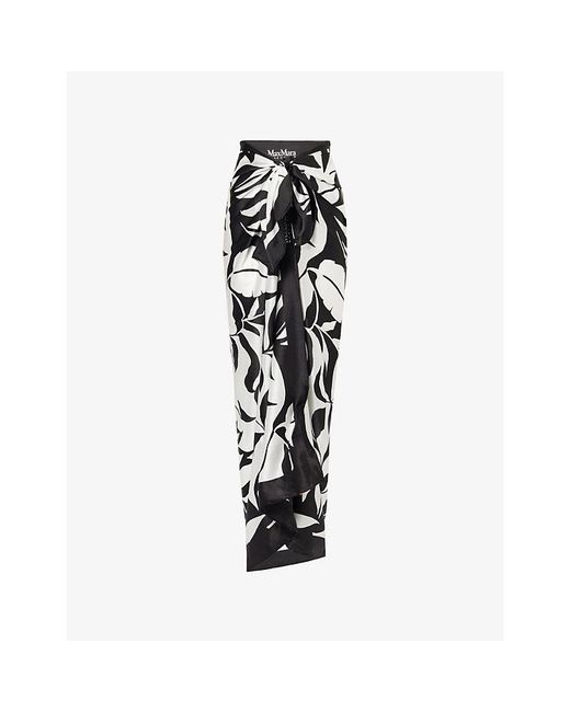 Max Mara Black Spuma Printed Silk Sarong