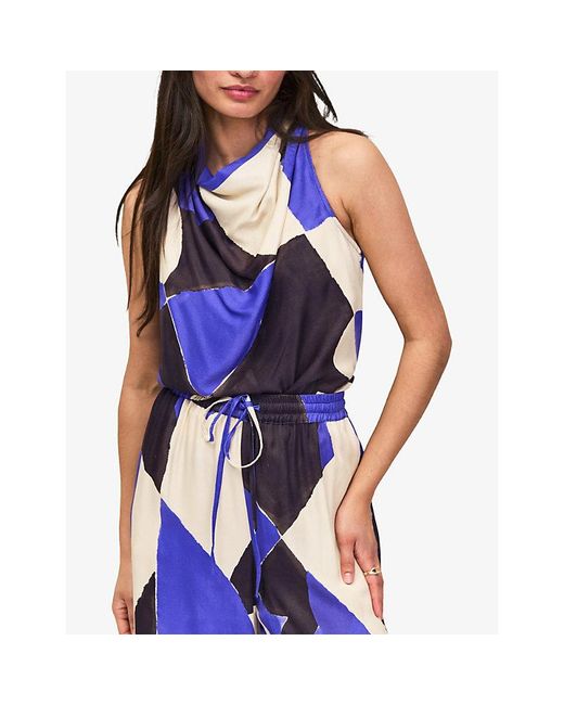 Ro&zo Blue Cowl-Neck Abstract-Print Woven Top