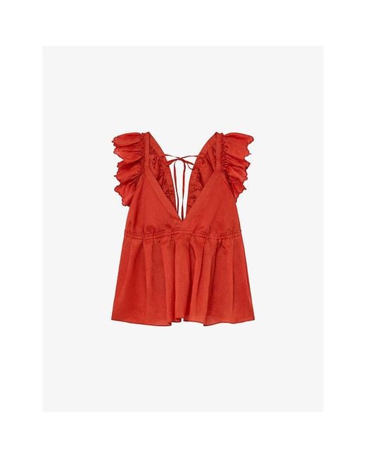 Reiss Red Brook V-Neck Ramie-Blend Top