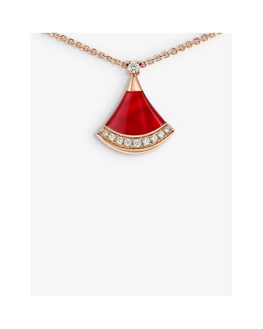 BVLGARI White Divas' Dream 18Ct Rose- 0.13Ct Brilliant-Cut Diamond And Carnelian Pendant Necklace