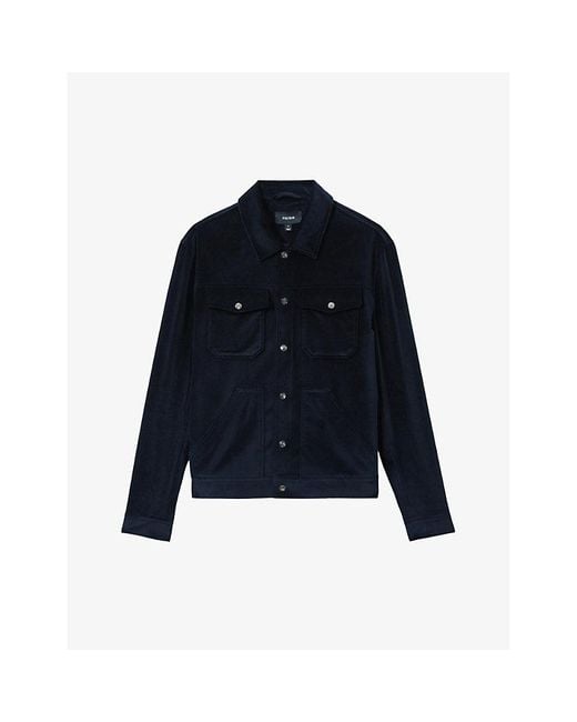 Reiss Blue Weir Patch-Pocket Velour Jacket for men