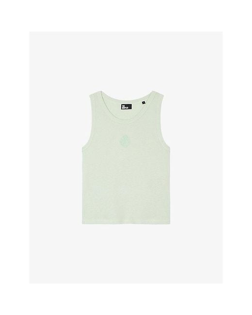 The Kooples Green Sleeveless Logo-Embroidered Cotton T-Shirt
