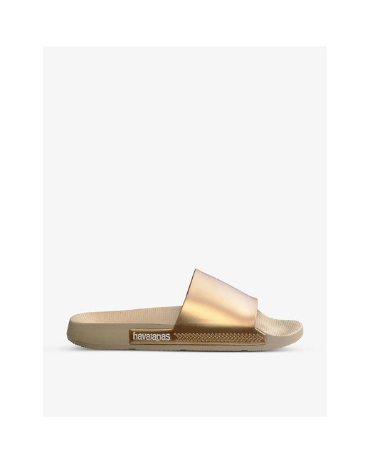 Havaianas White Classic Metallic Rubber Sliders