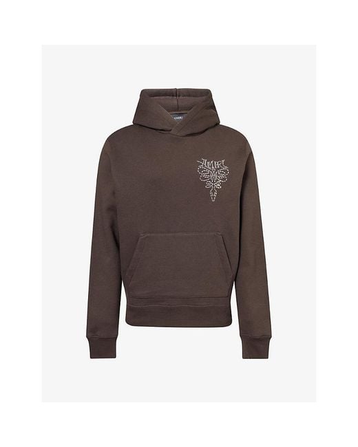 Amiri Brown Lasso Embroidered Cotton-Blend Hoody for men