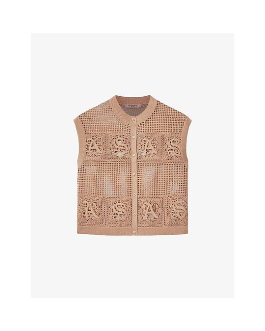 AllSaints Natural Kyra Branded Cotton-Crochet Waistcoat
