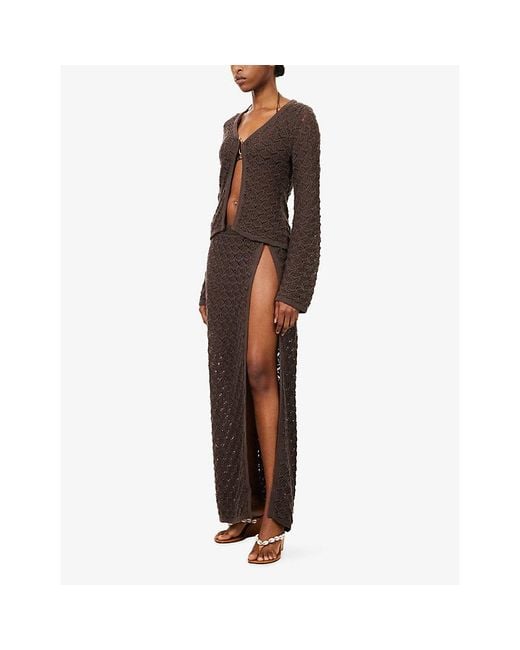 4th & Reckless Brown Flared-Sleeve Crochet-Knit Top