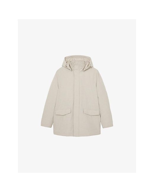 Reiss White Funnel-Neck Side-Pocket Shell Coat for men