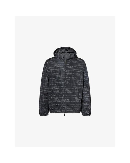 Emporio Armani Blue Logo-Print Woven Blouson Jacket for men