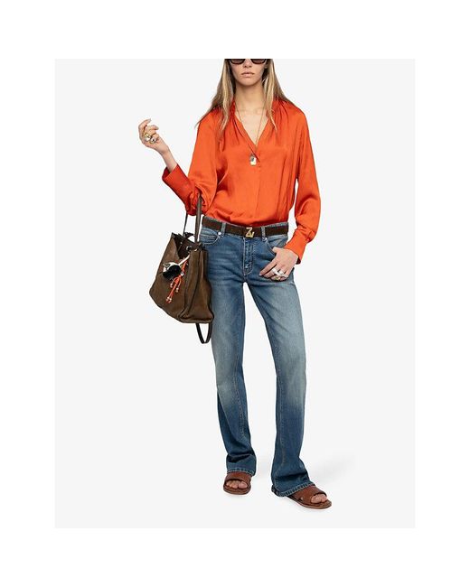 Zadig & Voltaire Orange Tink V-Neck Satin Shirt