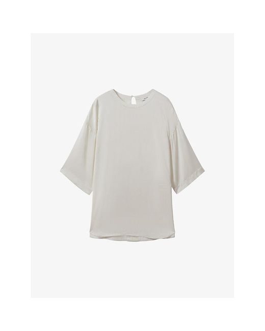 Reiss White Anya Round-neck Relaxed-fit Satin Blouse