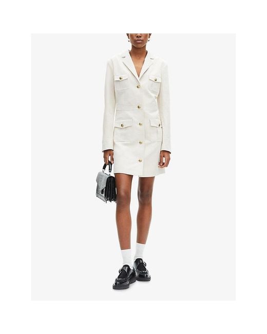 The Kooples White Single-Breasted Long-Sleeve Linen-Blend Mini Dress