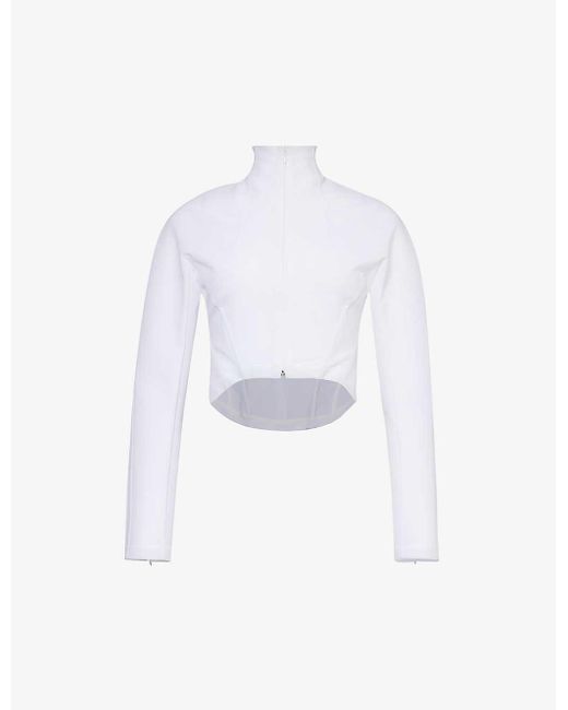Alaïa White High-neck Zipped-cuff Slim-fit Stretch-mesh Jacket