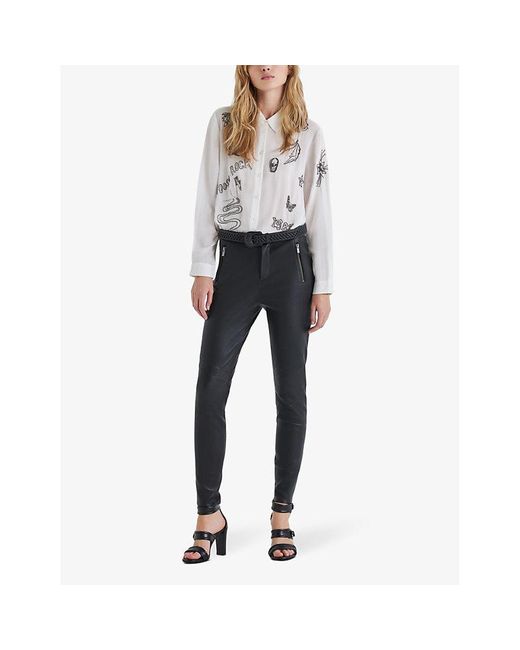 IKKS White Graphic-embroidered Long-sleeve Woven Shirt
