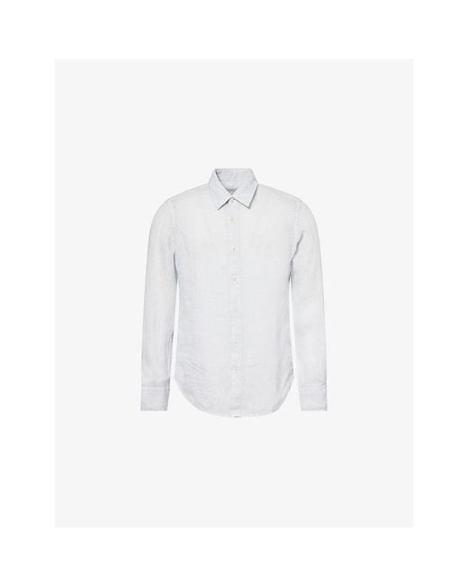 120% Lino White Long-Sleeve Contemporary Fit Linen Shirt for men
