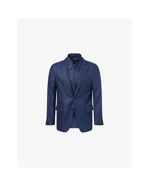 Corneliani Blue Elbow-Patch Notch-Lapel Silk-And-Wool Jacket for men