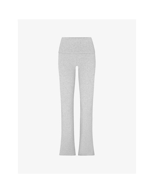 Skims White Light Heather Foldover Slim-Fit High-Rise Stretch-Jersey Trousers