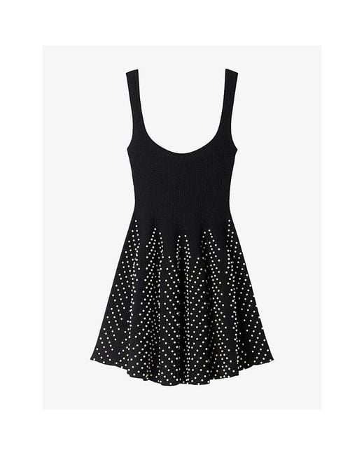 Sandro Black Beaded Contrast-Skirt Knitted Mini Dress