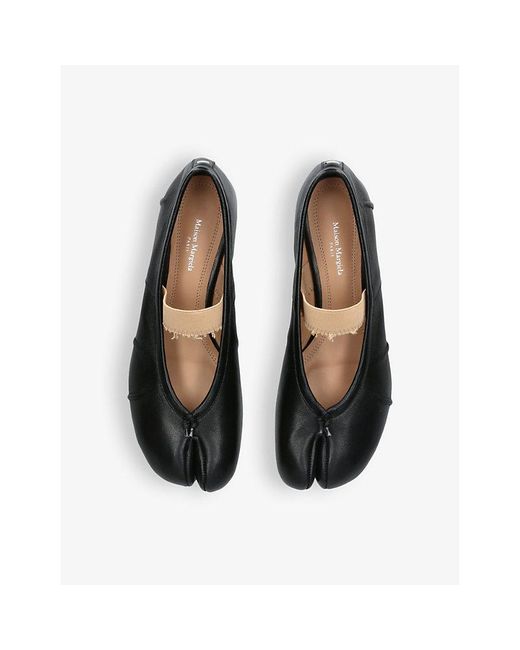 Maison Margiela Black Tabi Split-Toe Leather Ballet Flats