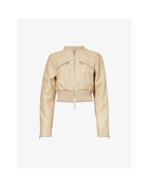 PAIGE Natural Ameena Regular-fit Cropped Leather Jacket