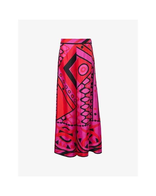 Emilio Pucci Red Abstract-Print Wide-Leg Silk Trousers