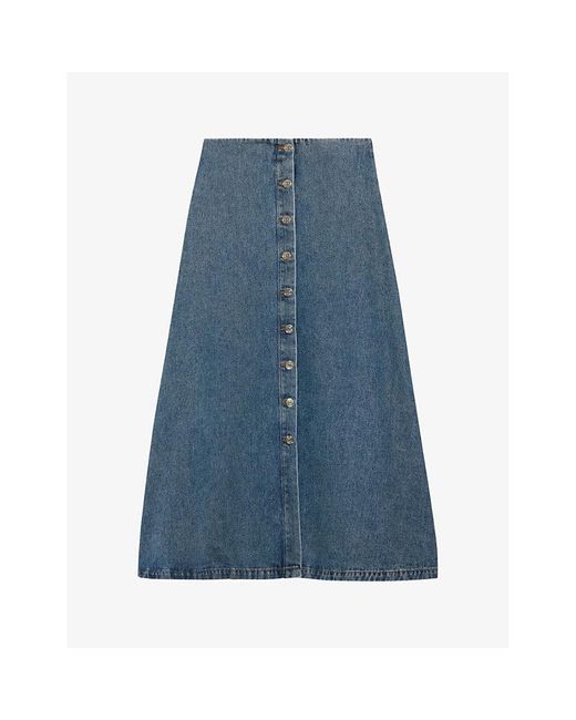 Claudie Pierlot Blue Button-up Flared Mid-rise Denim Midi Skirt
