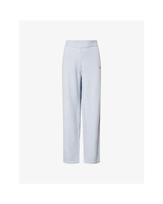 Ru & Rocka Blue Brand-Embroidery Wide-Leg Knitted Jogging Bottoms