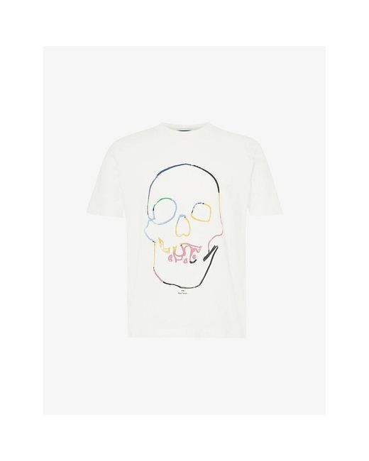 PS by Paul Smith White Big Skull Graphic-print Cotton-jersey T-shirt for men