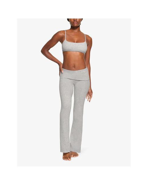 Skims White Light Heather Foldover Slim-Fit High-Rise Stretch-Jersey Trousers
