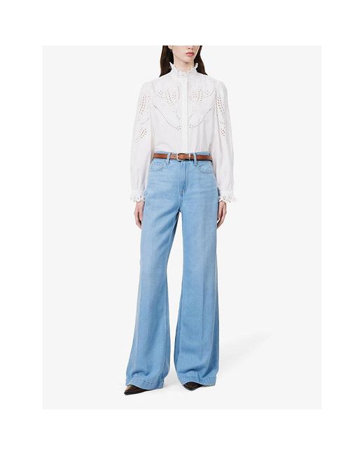 PAIGE Blue Harper High-rise Wide-leg Denim-blend Jeans