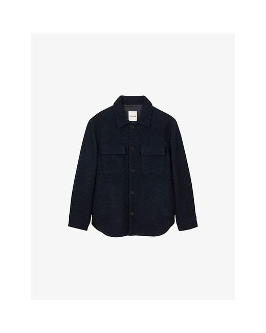 Sandro Blue Patch-Pocket Long-Sleeve Wool Overshirt for men