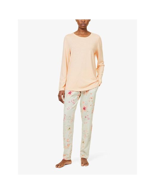 Hanro White Printed Relaxed-fit Cotton-blend Trousers