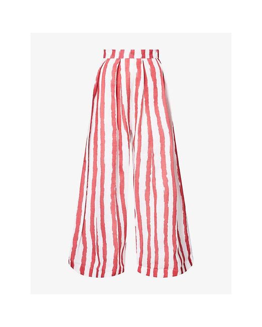 Ara Red Striped Wide-Leg Woven Trousers