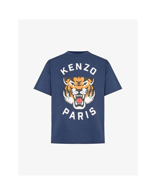 KENZO Blue Lucky Tiger Brand-print Cotton-jersey T-shirt for men