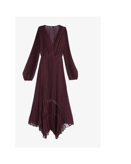 The Kooples Purple Asymmetric-Hem Pleated Woven Maxi Dress